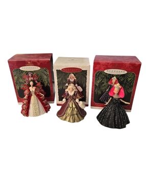 3 Vintage 90's Hallmark Holiday Barbie Collector's Series Ornaments 4,5 & 6